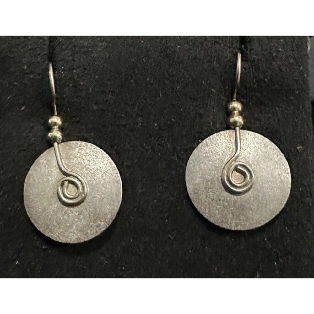 Vtg Designer Matt Firth Dangle Earrings Sterling Silver 14K Modernist Threader